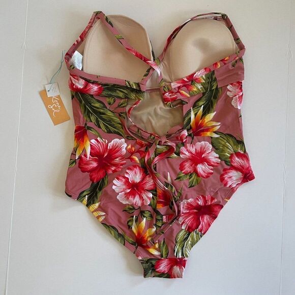 NWT Kona Sol V Wire Floral Tropical High Coverage One Piece Swimsuit 26W - Picture 9 of 10